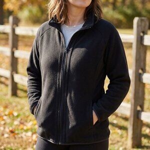 Time And Tru Black Full-Zip Fleece Jacket Womens Size S (4-6) Lightweight Warm L